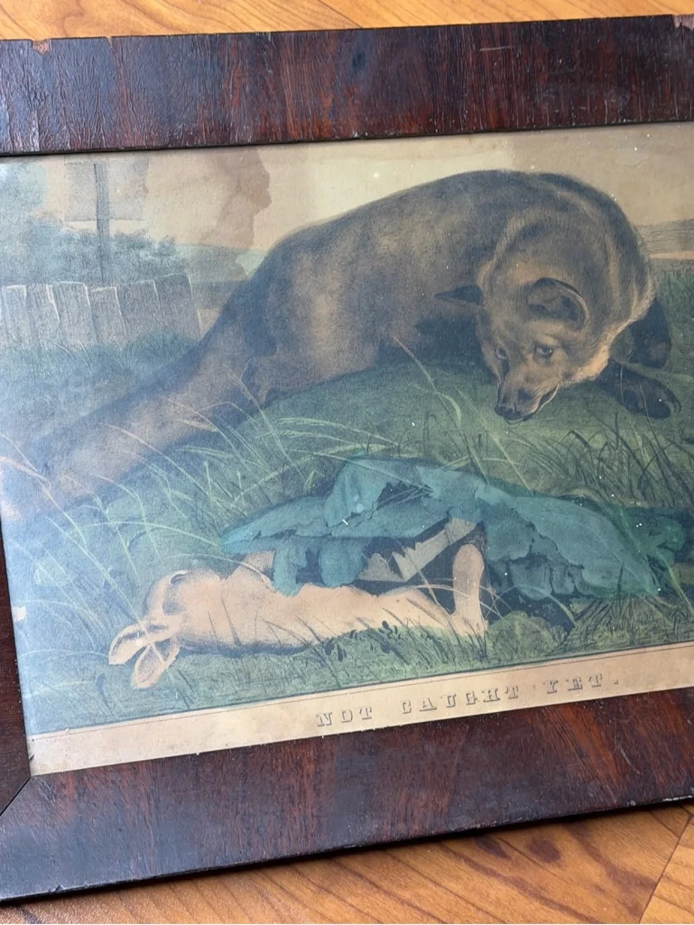 Edwin Landseer Not Caught Yet Framed Wooden Animal Lodge Hunting‎ Rustic Vintage